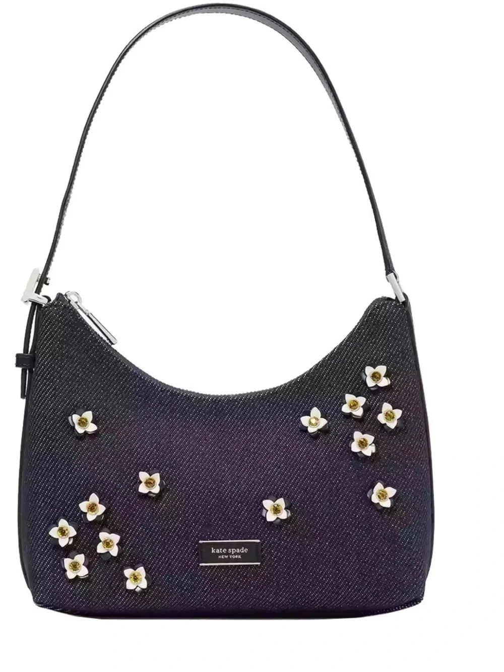 Kate Spade Sam Icon Floral Embellished Denim Shoulder Bag